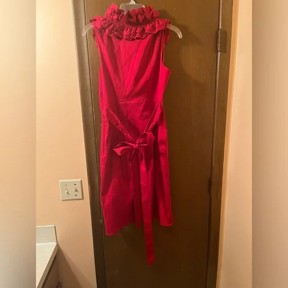Ted Baker London red ruffle neck belted sheath dress - Picture 4 of 8